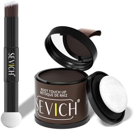 Sevich Hairline Powder 10g with Brush, Instantly Conceals Hair Loss & Thinning & Gray, 48H Waterproof Root Touch Up Powder, Natural Hair Shadow Toppers for Women & Men, 1 Box = 2.5 Boxes,Dark Brown by SEVICH