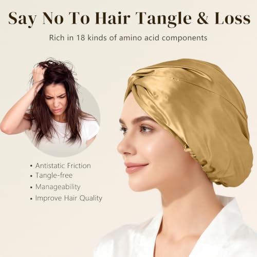 ZIMASILK 22 Momme 100% Mulberry Silk Bonnet for Sleeping Women, Gold - Image 4