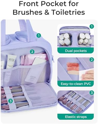 BAGSMART Travel Toiletry Bag, Crush Toiletry Bag for Women, Wide-open Puffy Toiletry Bags for Traveling, Large Travel Cosmetic Makeup Bag Organizer for Accessories,Toiletrie, Purple - Image 3
