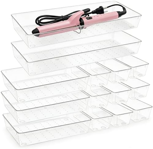Manalete 14 Pcs Plastic Drawer Organizer with 2 pcs 15"x6" Vanity Organizer by Manelete