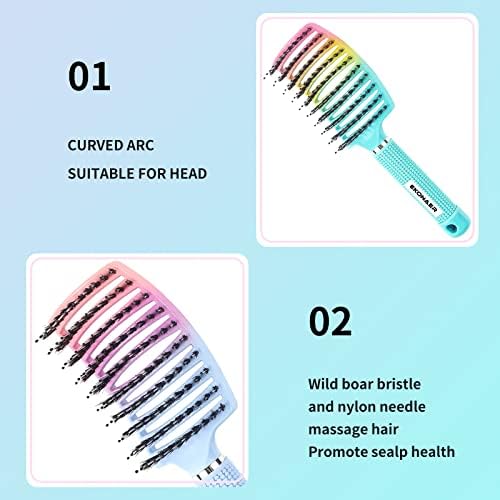 2 Pack Detangling Brush Getting Knots Out without Pain Adds Shine and Makes Hair Smooth,Detangler Boar Bristle Hair Brush for Adult & Kids Wet or Dry Hair(Green&Blue) - Image 5
