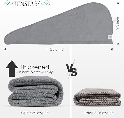 TENSTARS Hair Towel Wrap for All Hair Types, 5 Pack Microfiber Turban - Image 2