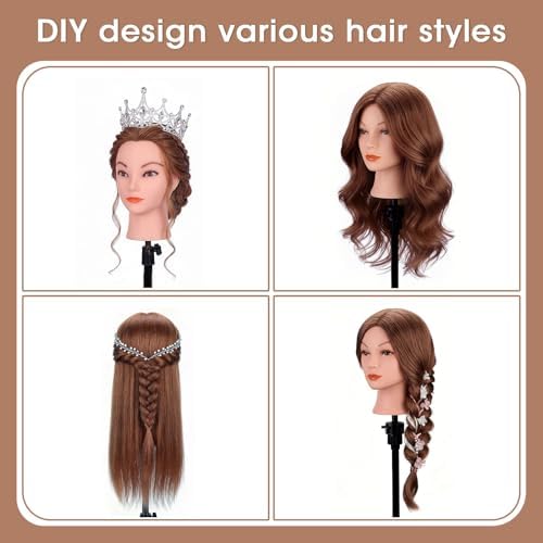 Mannequin Head with 100% Human Hair, TopDirect Real Hair Cosmetology Mannequin Head Hair Styling Hairdressing Practice Training Doll Head with Clamp Holder and Tools (Dark Brown) - Image 2