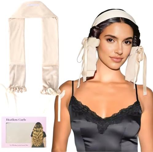 Sleepie tie Heatless Hair Curlers Overnight,No Heat Hair Curlers to Sleep in, Soft Ribbon Wrap for Long Hair, Heatless Curling Rod Headband Set for Long Hair(White) by Foaryoer