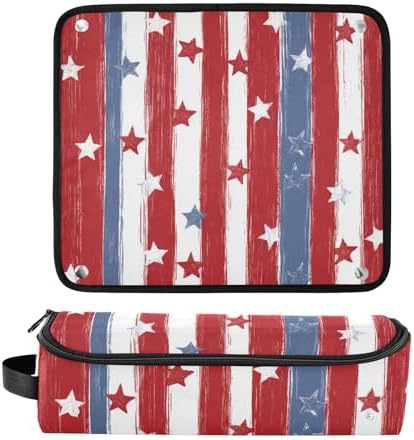Hair Tools Travel Bag with Heat Resistant Mat 2-in-1 Hot Tools Travel Bag Organizer Flat Curling Iron Travel Case for Straightener Red and Blue Stars Independence Day - Image 3
