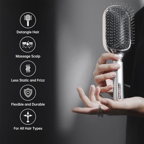 Melbang Hair Brush for Thick Curly Thin Long Short Wet or Dry Hair Adds Shine and Makes Hair Smooth Hair Comb Paddle Hair Brush for Men Women Kid (Silver) - Image 2