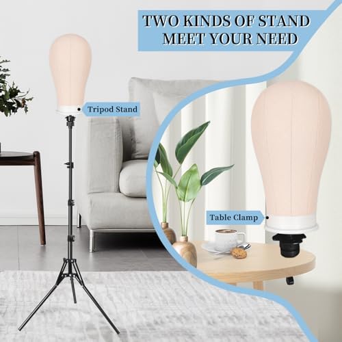 63in Wig Mannequin Stand with 23In Head Canvas for Wig Making Train Display - Image 5