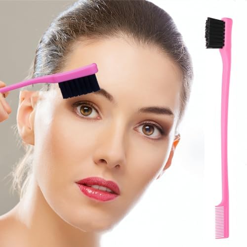 5Pcs Slick Back Brush Set with Topsy Tail Tool, Teasing Bristle, Rat Comb for Women & Girls Hair Styling, Flyaways Control and Edge Combing - Pink - Image 3