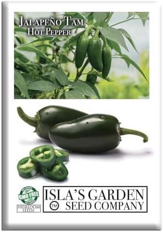 Jalapeño Tam Pepper Seeds (Capsicum annuum) – 50+ Non GMO & Heirloom Seeds by Isla’s Garden Seeds, Mild-Heat Jalapeños for Salsas, Stuffing & Fresh Cooking, Ideal Kitchen Garden Gift Idea by IslasGardenSeedsCompany