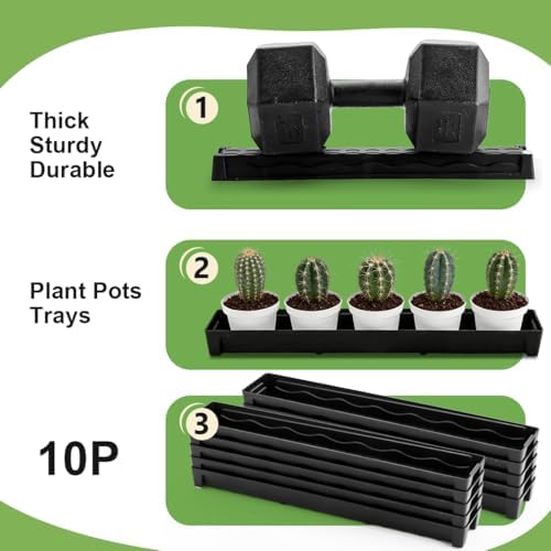 RooTrimmer 10 Pack Plastic Windowsill Saucer (17"x3"x1.5"), Rectangular Window Sill Plant Pot Trays with Removable Drainage Hole, Thick Plant Saucer Tray for 2.8 inch (7CM) Flower Nursery Pots (Black) - Image 3