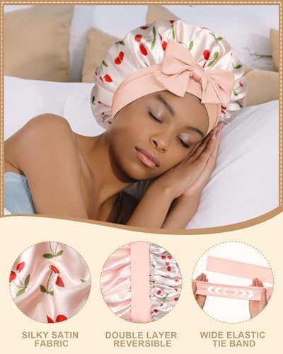 AWAYTR Double Layer Satin Bonnet for Women, Reversible Sleep Hair Wrap - Image 6