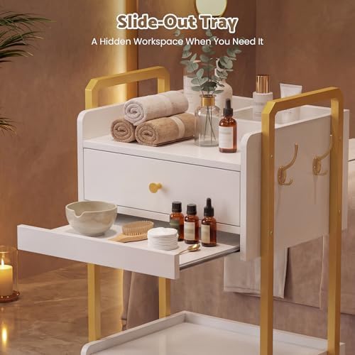 Spa Salon Trolley with Storage Cabinet, Rolling Beauty Cart, White - Image 4