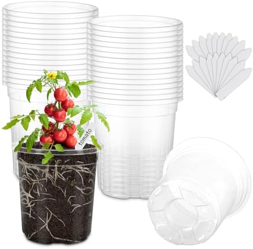 30 Pack Clear Nursery Plant Pots, 5 Inch with Drainage Holes, 20 Labels by WandaQueen