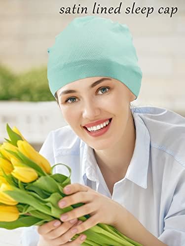 SATINIOR 4 Pieces Satin Lined Sleep Cap Silk Bonnet for Sleeping Women, Silk Hair Wrap Slouch Beanie Hat - Image 5