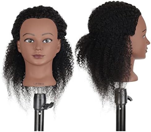 100% Human Hair Mannequin Head Kinky Curly Head Mannequin Real Hair Cosmetology Doll Head for Hair-styling Practice Manikin Training Head With Clamp Stand - Image 6