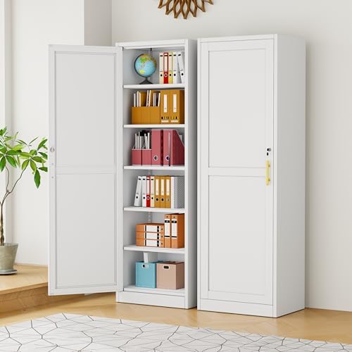 pozdeg 67" White Lockable Metal Storage Cabinet - Image 2