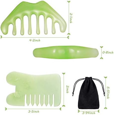 Geiserailie 2 Pcs Jade Combs Gua Sha Stone Scalp Massage Tool - Image 2