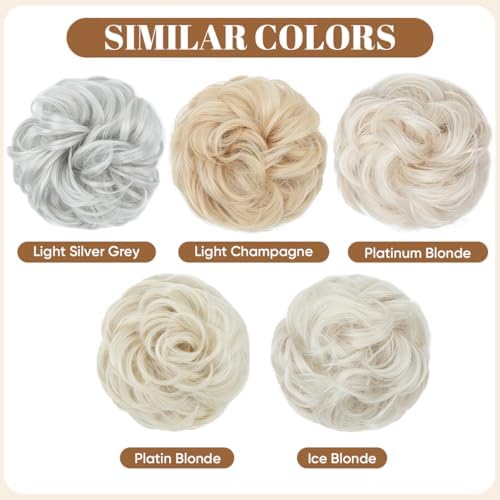 CJL HAIR Large Messy Bun Hair Piece Wavy Curly Scrunchies Synthetic Chignon Ponytail Hair Extensions Thick Updo Hairpieces for Women Ice Blonde - Image 3