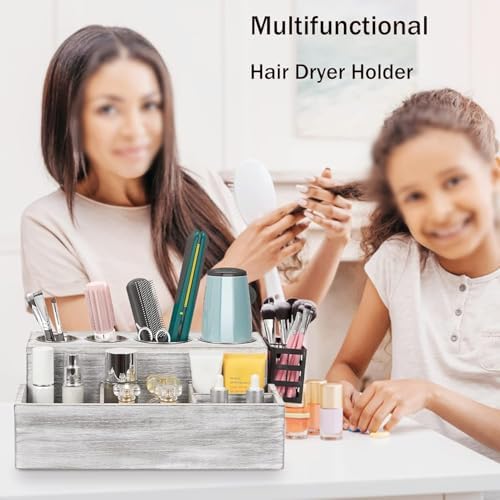 Hair Tool Organizer, Wooden Hair Dryer Holder and Bathroom Countertop Blow Dryer Holder, Vanity Caddy Storage Stand for Accessories, Makeup, Toiletries - Image 3