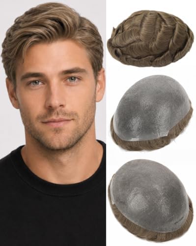 0.08mm Thin Skin Hair Piece for Men, #18 Ash Blonde by TOPUNIQUE