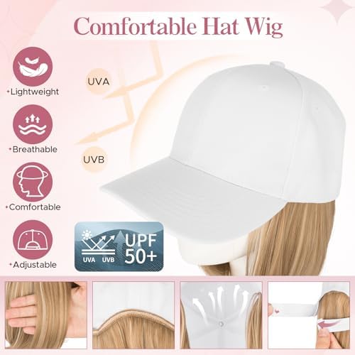 SEGO Baseball Cap with Hair Extensions for Women Synthetic Hair Attached Short Straight Hairpiece White Baseball Cap Wig Adjustable Hat Wigs for Women 6 Inch 16P613 Ash Blonde Mix Bleach Blonde - Image 2