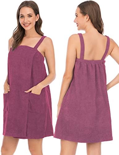 Veseacky Women Bath Wrap Towel for Womens Shower with Pocket Adjustable Spa Robe & Facial Headband - Image 2