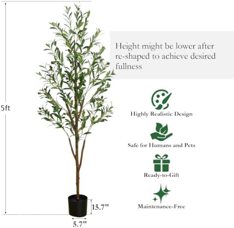 5FT Artificial Olive Tree, Faux Olive Plant in Pot - Image 7