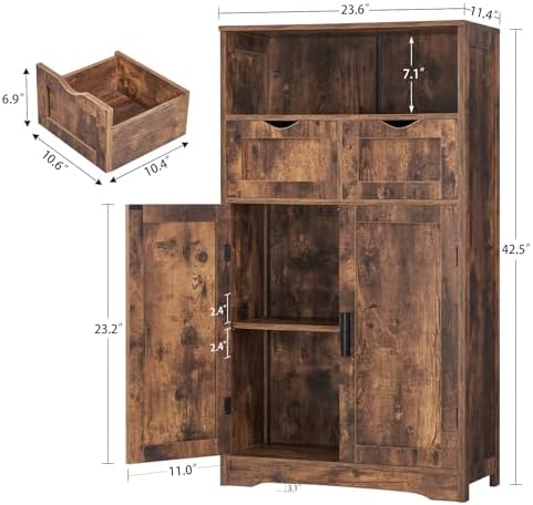Iwell Bathroom Storage Cabinet with 2 Drawers, Small Kitchen Pantry Cabinet - Image 3
