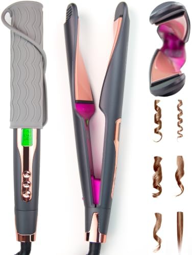 ANGENIL Pro Twist Ceramic Flat Iron 1 Inch, Dual Voltage Hair Straightener and Curler 2 in 1, Multi-Stylers Round Flat Iron Hair Curling Iron, Fast Heating LCD Display, 11 Adjustable Temp (250℉-450 ℉) by ANGENIL