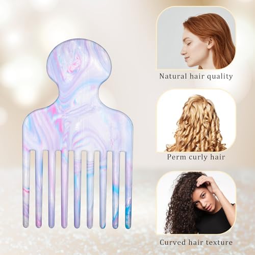 Hair Picks for Curly Wide Tooth Comb for Curls Hair Picks Comb for Women Purple Blue Hairs Pick for Separating Curl Lifting Pick Removes Tangled Hairs, Blue - Image 4