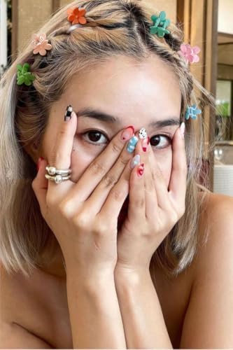 100Pcs Colorful Mini Flower Hair Clips Set, TEBIEKOY Small Hair Clips Mini Mouse Ear Hair Claw Clip Cute Jaw Clips Hair Pins Hair Barrettes Tiny Flower Hair Accessories for Women (Red flower) - Image 4