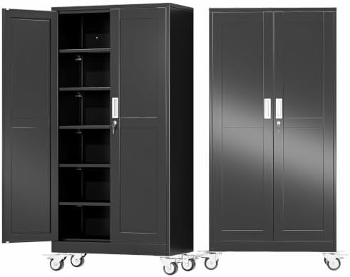 73.6" Metal Garage Storage Cabinet with Wheels and Locking Doors by AUEYTVR