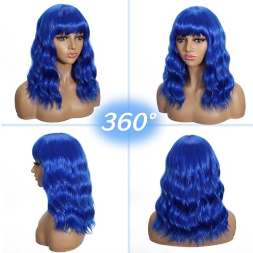Sebas Pastel Bob Wig with Bangs, loose wavy Synthetic Cosplay Wig (Blue) - Image 4