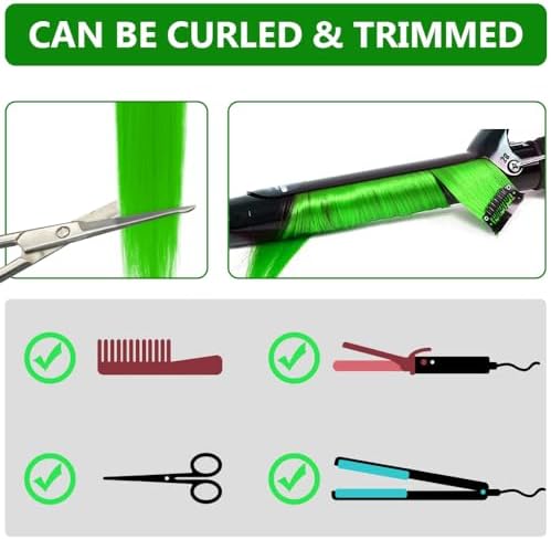 Green Hair Extensions Clip in Synthetic Colored Hairpieces 14 PCS - Image 3