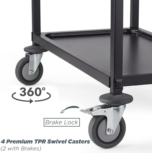 CURTA Black Stainless Steel Serving Cart, 3-Tier Rolling Utility Trolley (34"x18"x36"), Heavy Duty Painted Kitchen Cart on Wheels with Brakes, Commercial Grade for Restaurant, Hotel, Salon & Lab - Image 4