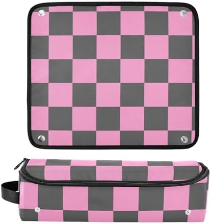 Checkerboard Plaid Black Hair Tools Travel Bag Travel Organizer Pouch Portable Carrying Case with Heat Resistant Mat for Flat Irons Curling Iron Hair Dryer - Image 3