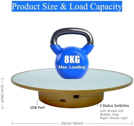10Inch/25cm Motorized Rotating Display Stand, 360°Turntable with USB Golden - Image 3