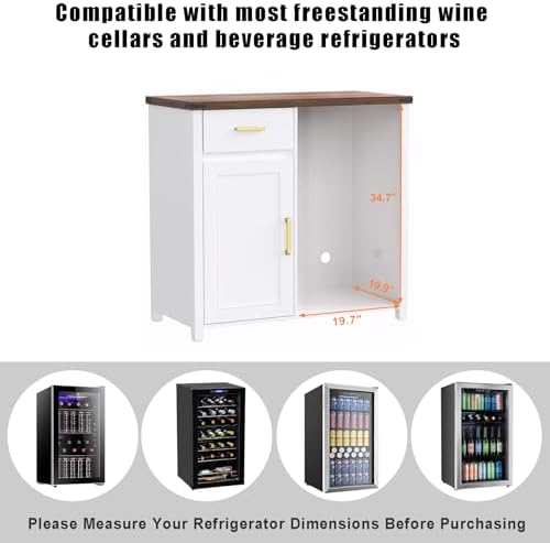GDLF Coffee Bar Cabinet with Fridge Space, Mini Fridge Stand,White - Image 2