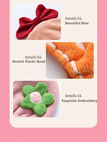 Hair Drying Towel for Kids Girls, Cute Cartoon Absorbent Quick Drying Bath Wrap Set for Bathing, Swimming Pool, Soft Microfiber Cap for Curly Long & Wet Hair, Pink Strawberry - Image 4
