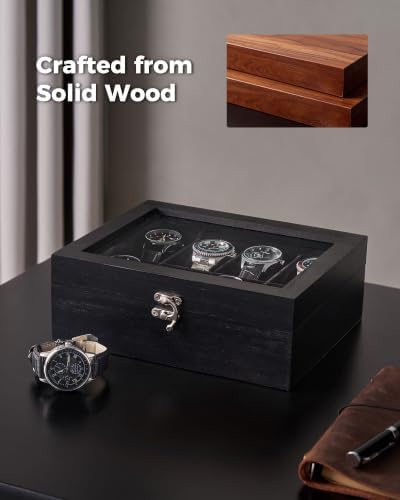 ProCase 8 Slot Wooden Watch Display Case With Glass Lid, Organizer - Image 5