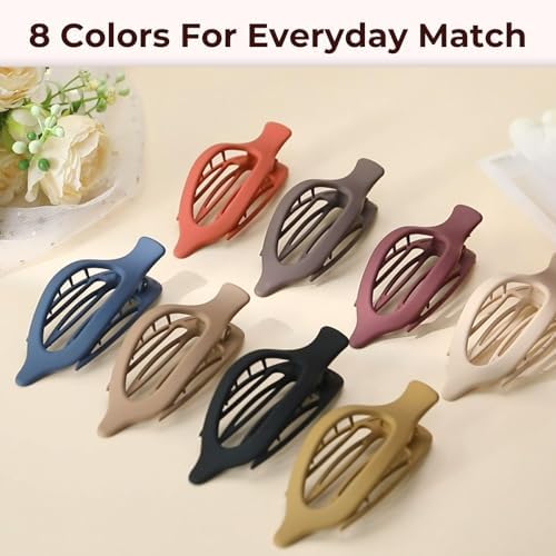 8 Pack Flat Hair Clips for Women,Matte No Crease Flat Claw Clips, Large Strong Hold Barrettes for Thick & Thin Hair, French Duckbill Styling Accessories - Image 6