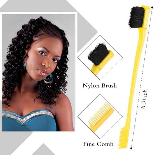 Geiserailie 3 Pcs Slick Back Hair Brush Set Bristle Brush, Yellow,Pink,Cyan - Image 2