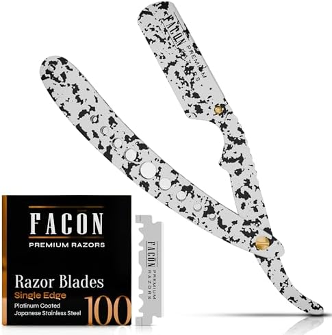 Facón Straight Razors for Men - Professional Barber Straight Edge Razor Kit with 100 Blades, Classic Stainless Steel Barbero Shaver for a Smooth & Precise Shave, Premium Barber Razor for Men's Shaving by Fac%C3%B3n