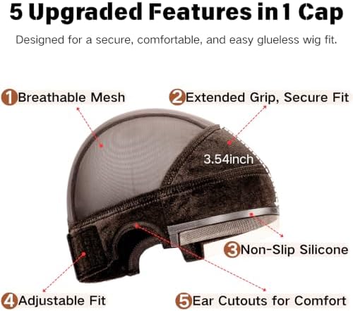 IsshinBeauty Wide Wig Grip Cap for Glueless Wigs: Ear Cutouts 2-in-1 Non Slip Wig Cap - Adjustable Breathable Cap for Secure and Comfortable Lace Front HD Wigs and Daily Glueless Styling (Brown) - Image 2