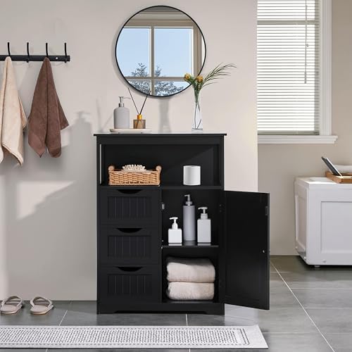 Yaheetech Large Freestanding Bathroom Storage Cabinet with 3 Drawers, Black - Image 2