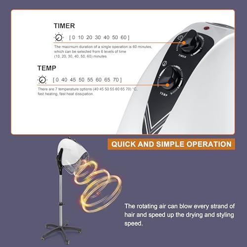 Elitzia 1000W Hooded Hair Dryer with Timer & Temp Control for Salon - Image 4