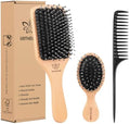 Boar Bristle Hair Brush and Comb Set for Women Men Kids, Best Natural Wooden Paddle Hairbrush and Small Travel Styling Brush for Wet or Dry Hair Detangling Smoothing Massaging by URTHEONE