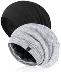 2 Pack Silk Satin Hair Bonnet for Men, Adjustable Stay-On Sleep Cap Beanie for Curly Hair, Soft Breathable Night Hat for All Types by Srevela