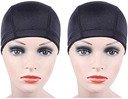 YANTAISIYU 2 Pcs/Lot Black Dome Cap Wig Caps Stretchy Wig Cap with Wide Elastic Band for Making Wig (Dome Cap L) by YANTAISIYU