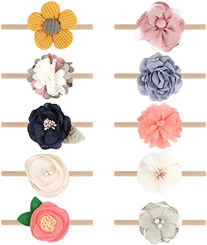 BQUBO Baby Girl Headbands with Bows Nylon Hairbands Handmade Hair Accessories for Newborn Infant Toddlers 10 Pack by DRESHOW